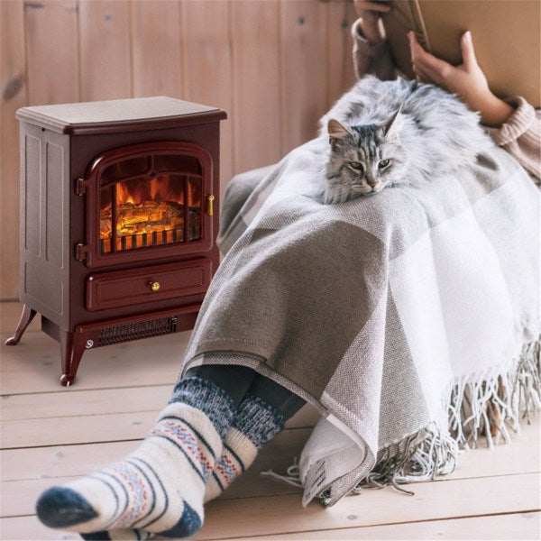 22" Red Electric Fireplace Heater with Realistic 3D Flame