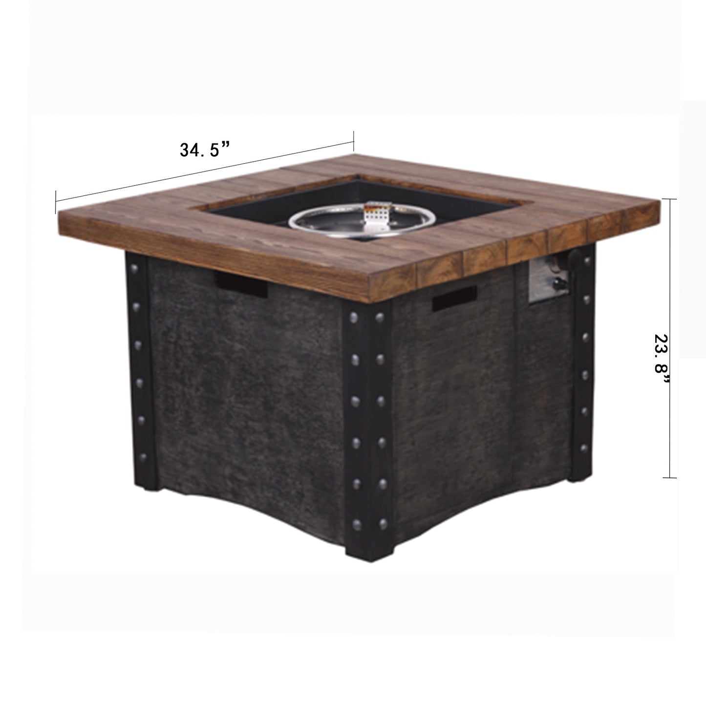 Square, Faux Woodgrain Outdoor Gas Fire Pit Table, 50,000 BTU (34.5" x 34.5" x 23.8")