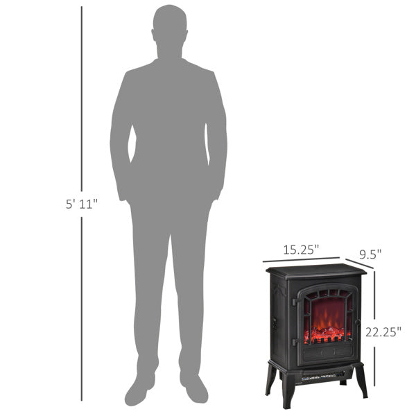 22" Black Electric Fireplace Heater with Adjustable Flame