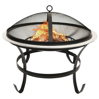 22" 2-in-1 Cooking Fire Pit with Mesh Cover & Grill, Silver