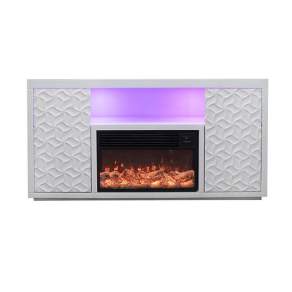 60" Timeless White Electric Fireplace with LED Panel, Speakers, and Remote