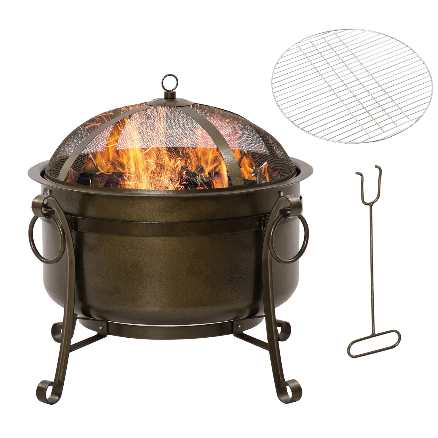 30" Portable 2-in-1 Bronze Cooking Fire Pit with Grill Grate