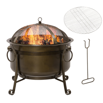 30" Portable 2-in-1 Bronze Cooking Fire Pit with Grill Grate