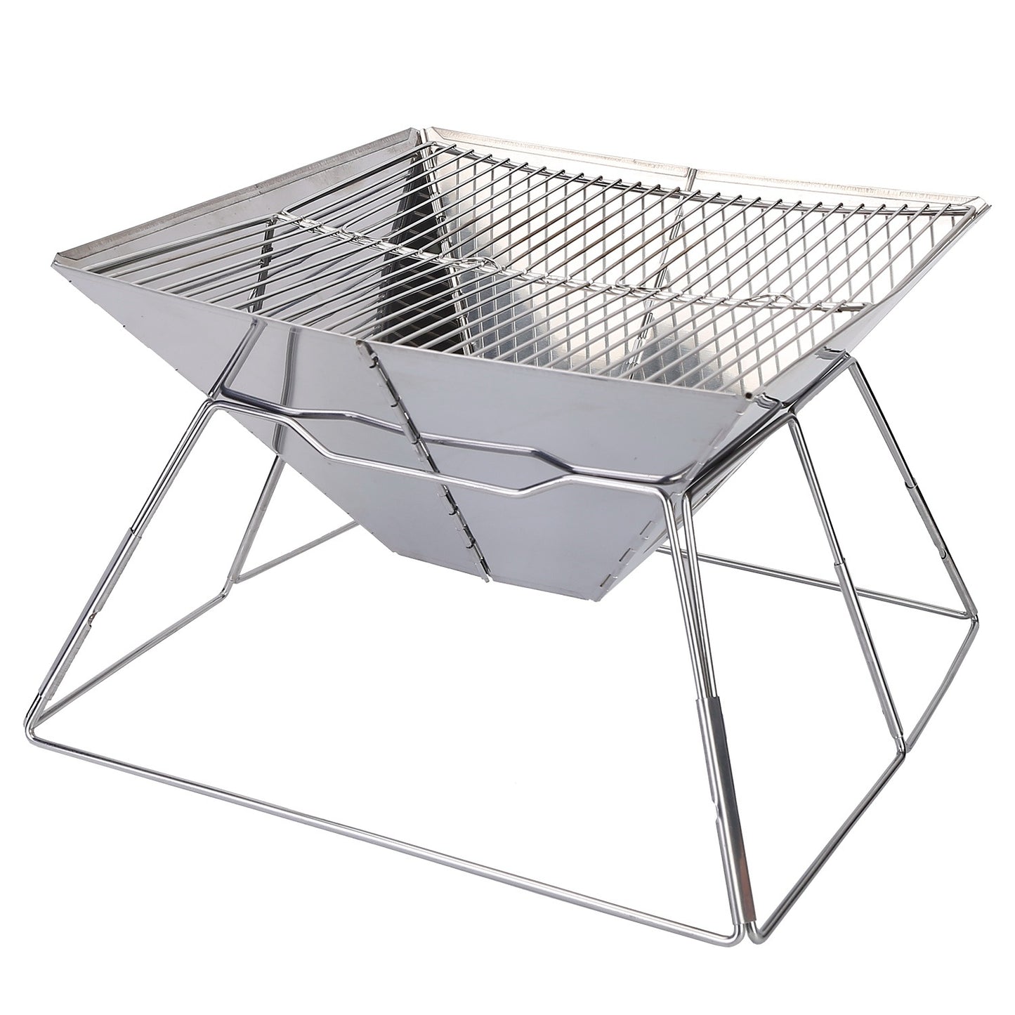 12.8" Foldable Camping Hibachi Grill, Charcoal Campfire Stove Pit (12.8" x 12.8" x 8.46"), Stainless Steel