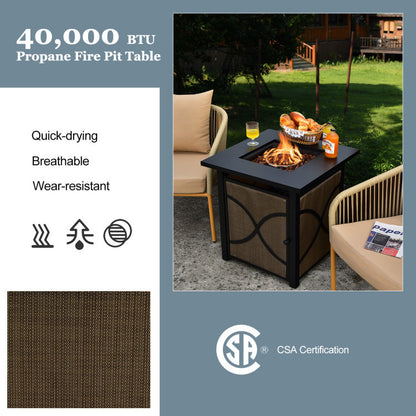 Square Coffee Fire Pit Table, 40000 BTU, Propane with Lid and Fire Glass (25" x 25" x 25")