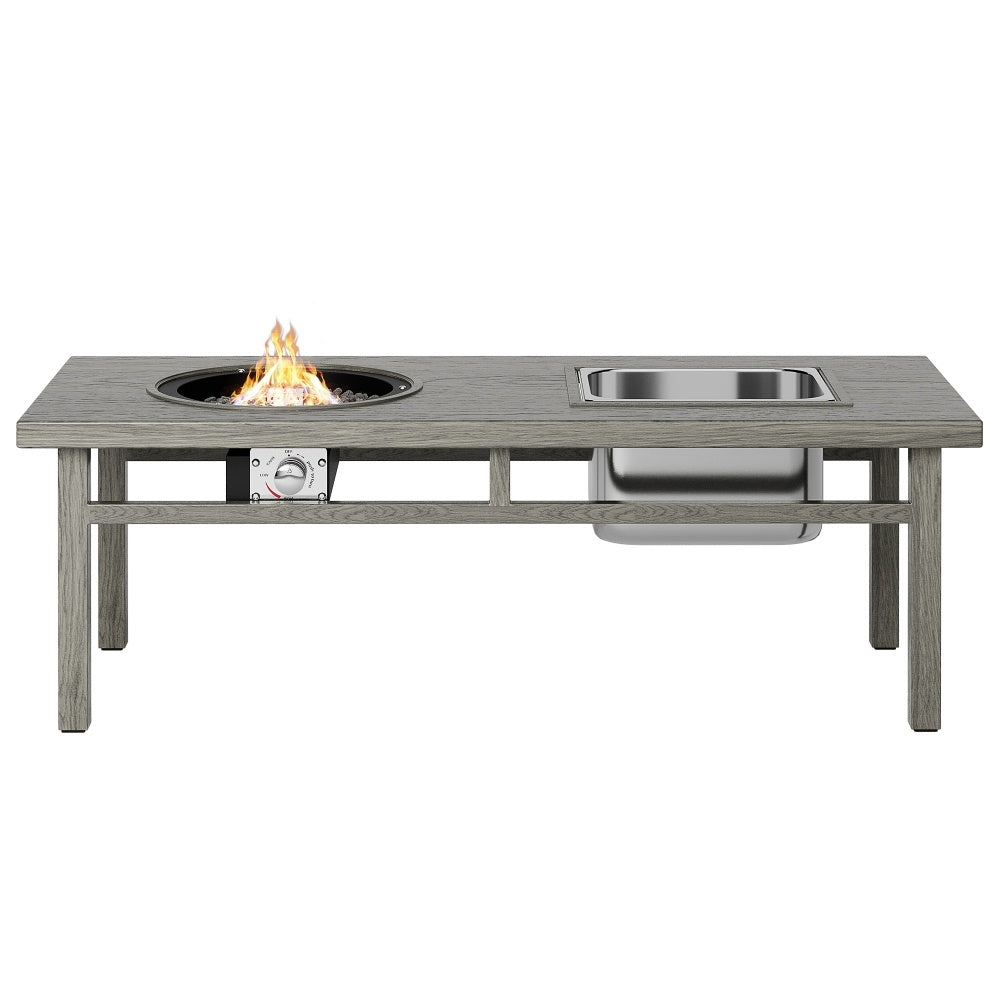 Aluminum Outdoor Coffee Dining Fire Pit Table, Gray (47.3" x 20.5" x 15.8")