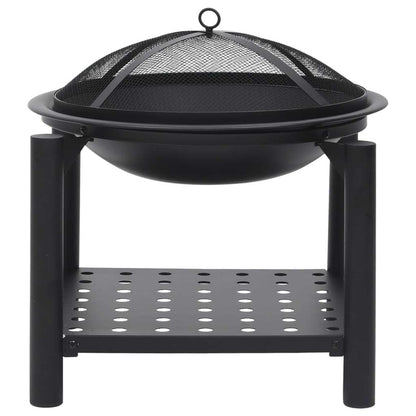 21.3" Steel Fire Pit with Log Holder (21.3" x 21.3" x 21.7"), Black