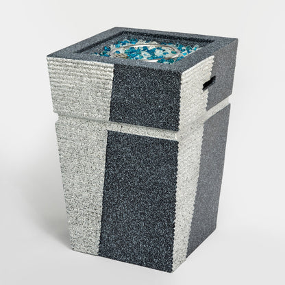 Light Grey-Blue Concrete Square Top Propane Fire Pit Column, 40,000 BTU (20" x 20" x 29.1")