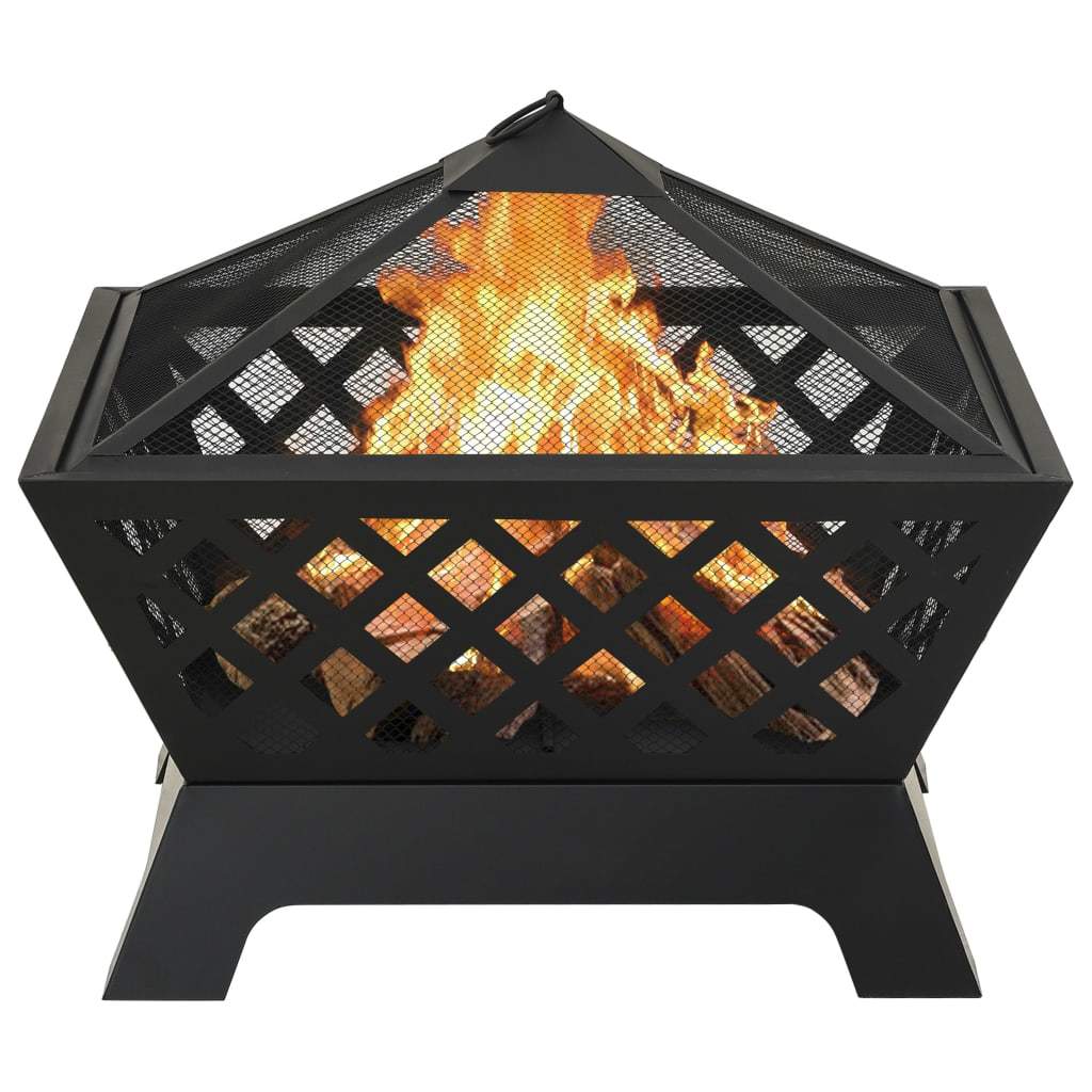 25.2" XXL Steel Fire Pit with Poker, (25.2" x 25.2" x 20.9"), Black