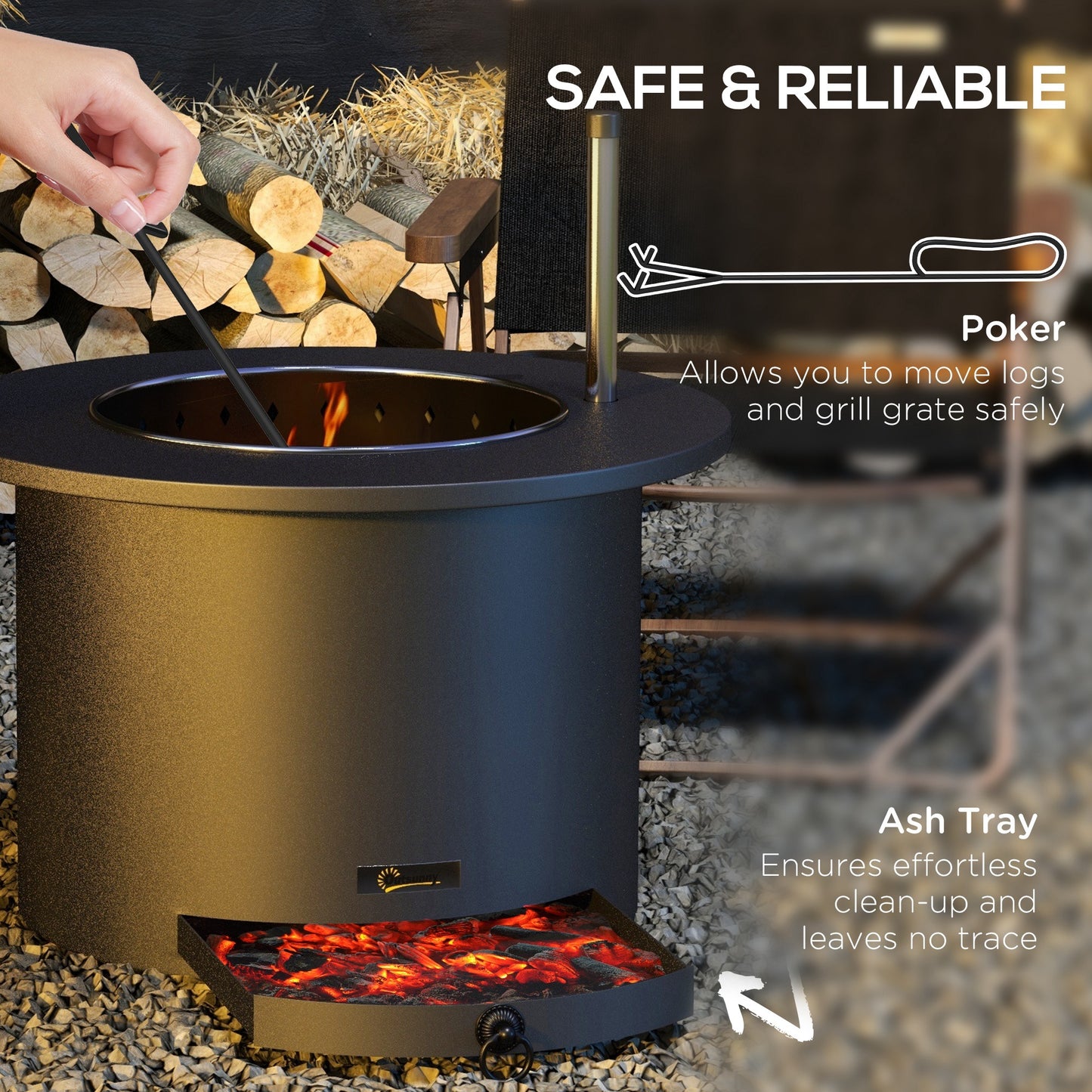 2-in-1 Portable Smokeless Fire Pit & BBQ Grill, Wood Burning (Dia. 25" x 15.7" H), Black