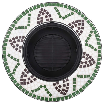 26.8" Green Mosaic Round Fire Pit Table with Ceramic Top, Steel Bowl