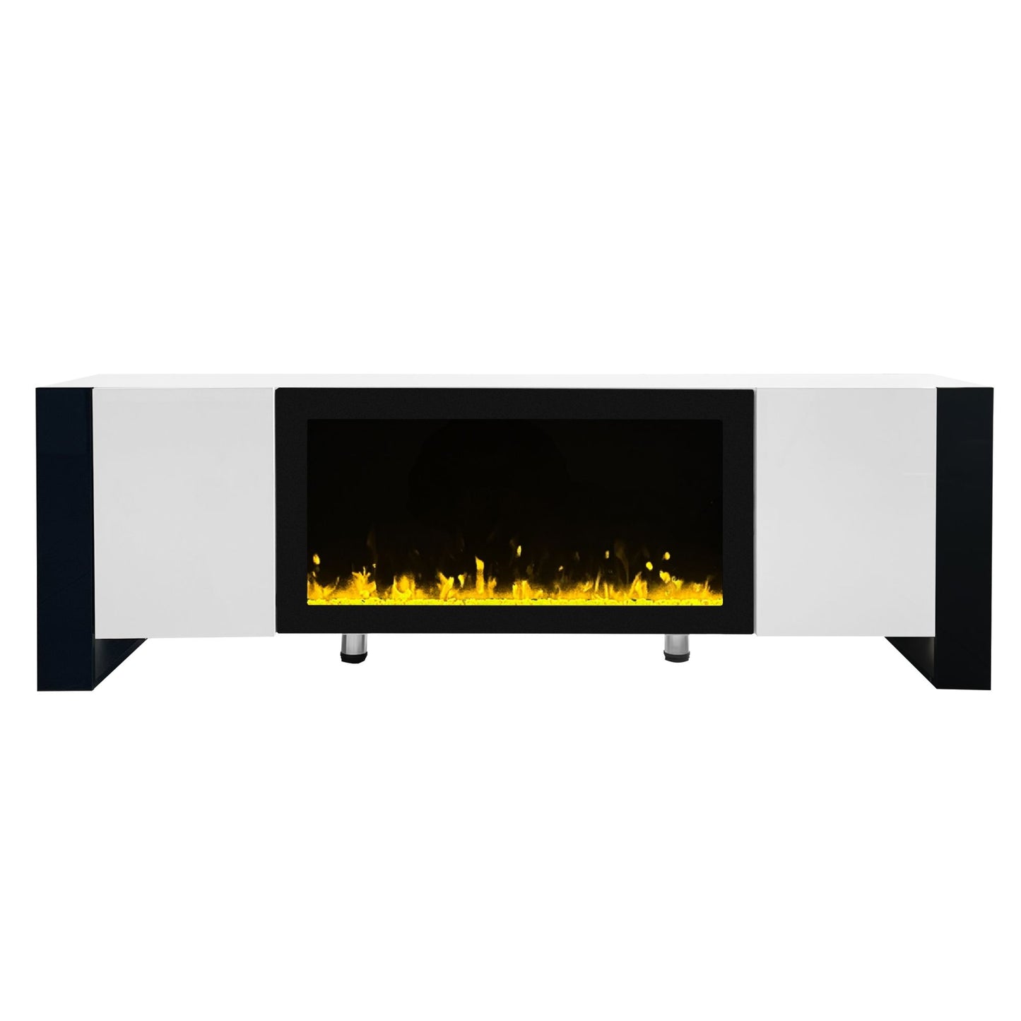 68" Non-heating Electric Fireplace Center, High Gloss Entertainment Center with 34" Electric Fireplace for TVs up to 78", White