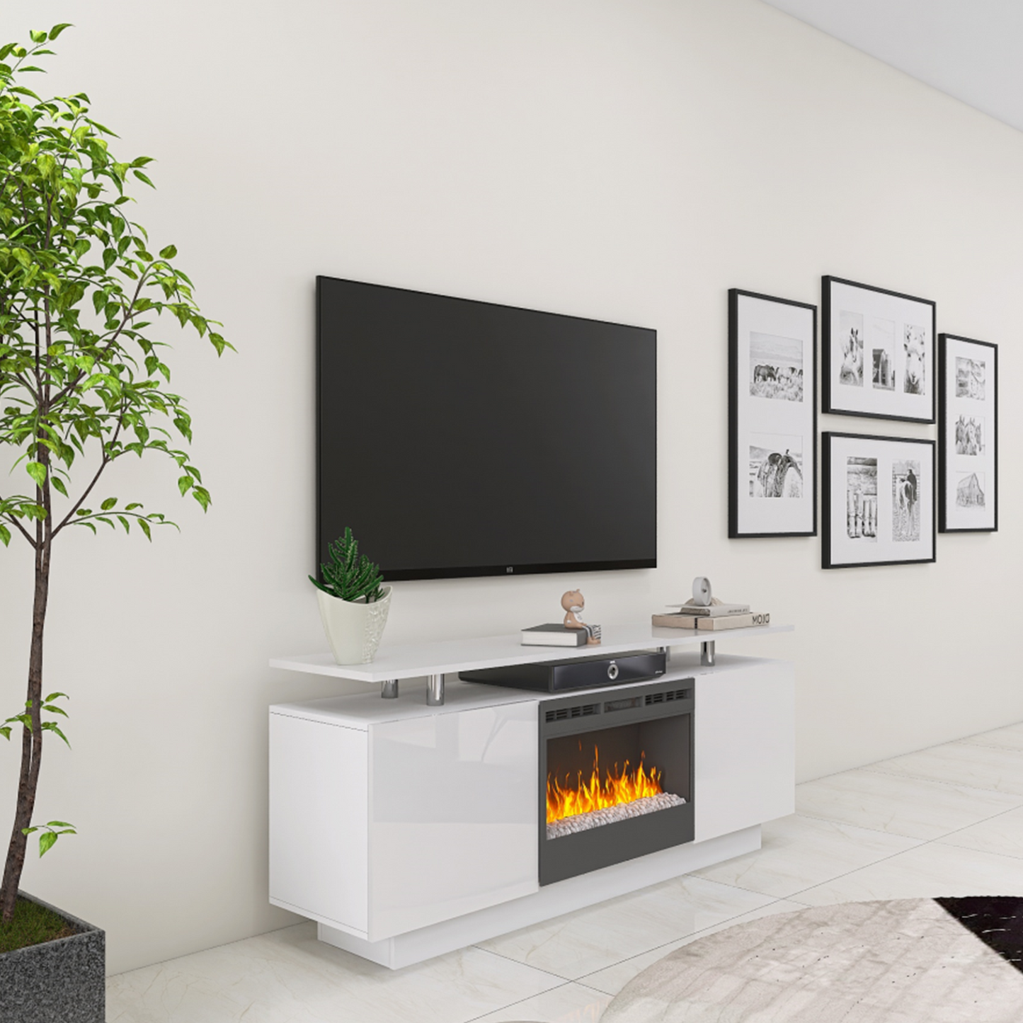 70" Electric Fireplace Center with Insert Fireplace for TVs up to 80 inches, White