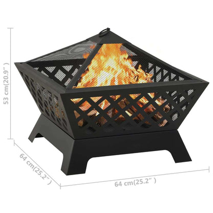 25.2" XXL Steel Fire Pit with Poker, (25.2" x 25.2" x 20.9"), Black