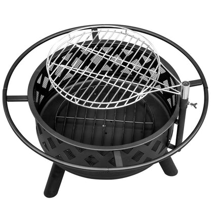 30" Outdoor Metal Cooking Fire Pit with 360° Swivel Grill, Black