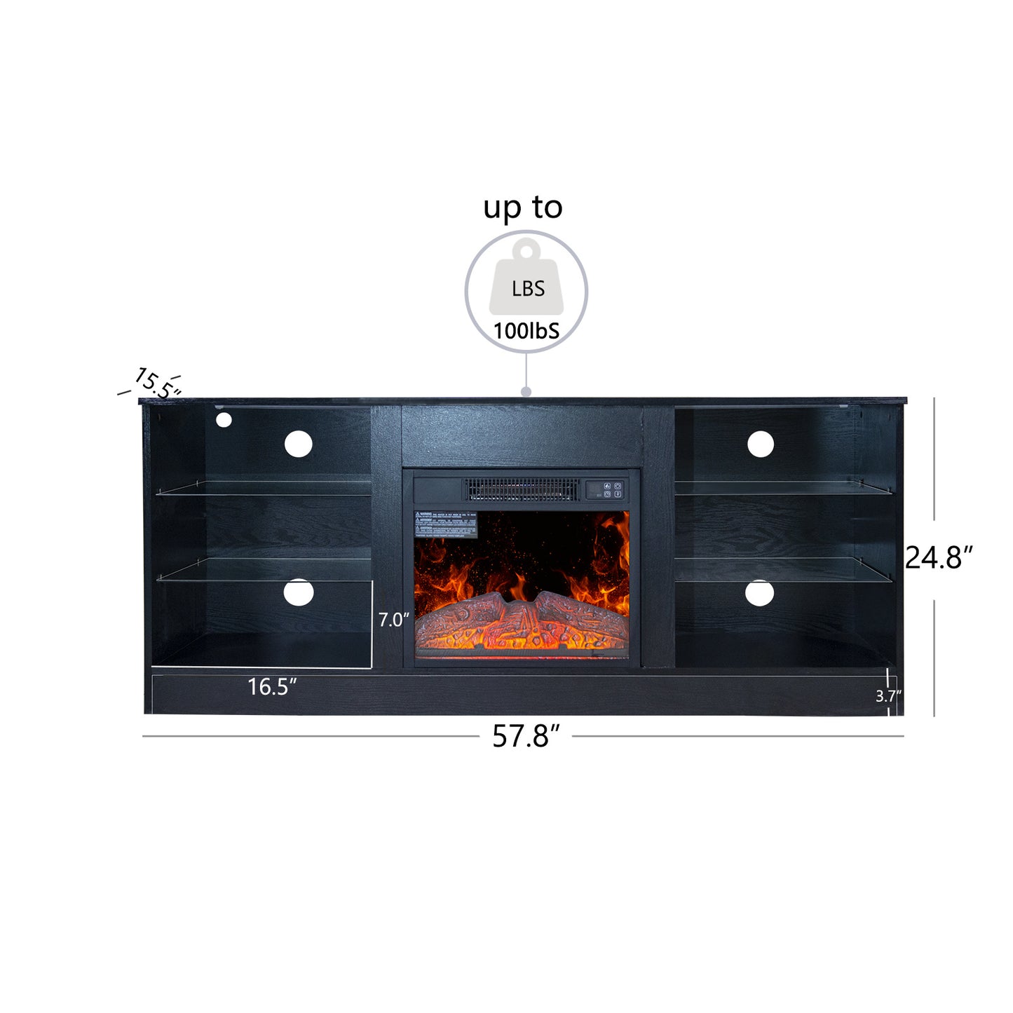 58" Entertainment Center With 18" Electric Fireplace Heater for TVs up to 62", (Black)