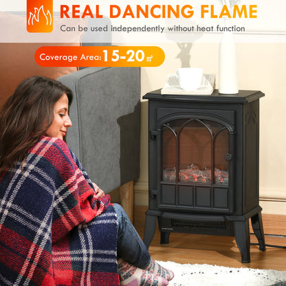 22" Electric Fireplace Stove, Freestanding Heater with Realistic Logs and LED Flame, Adjustable Temperature, Overheat Protection, 750W/1500W, Black