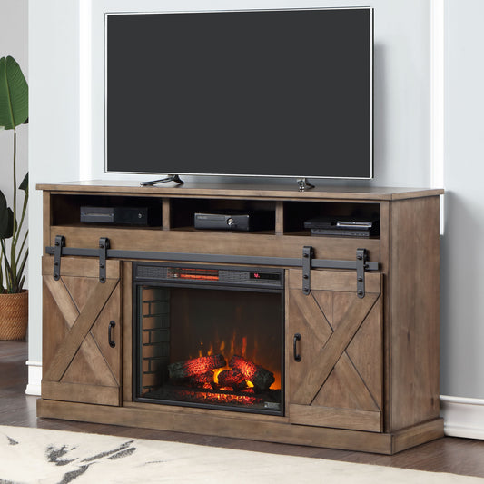 66" Electric Fireplace Center for TVs up to 80 inches, Minimal Assembly, Barnwood Finish