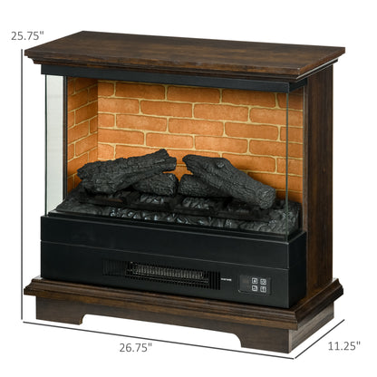 26" Electric Fireplace Stove with Remote Control, 12H Timer, Brown