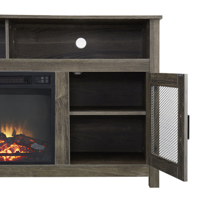 58" Modern Farmhouse TV Stand with Electric Fireplace, Grey