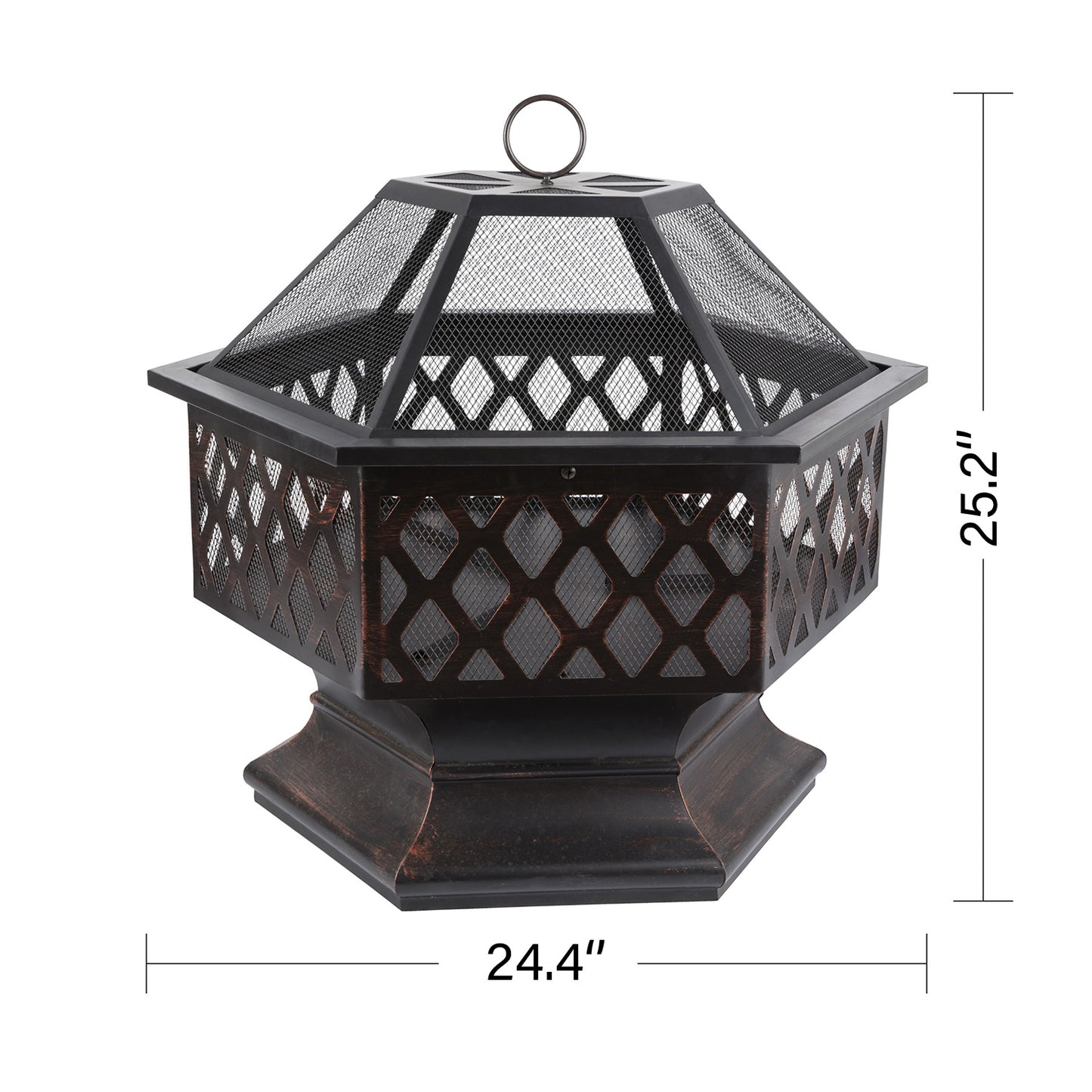 24.4" Black Iron Fire Pit with Grill for Outdoor Cooking