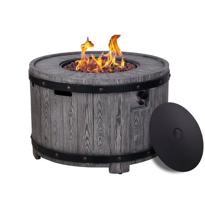 36" Wood Grain Gas Round Fire Pit Table, 50,000 BTU, Antique Black, Ready to Use