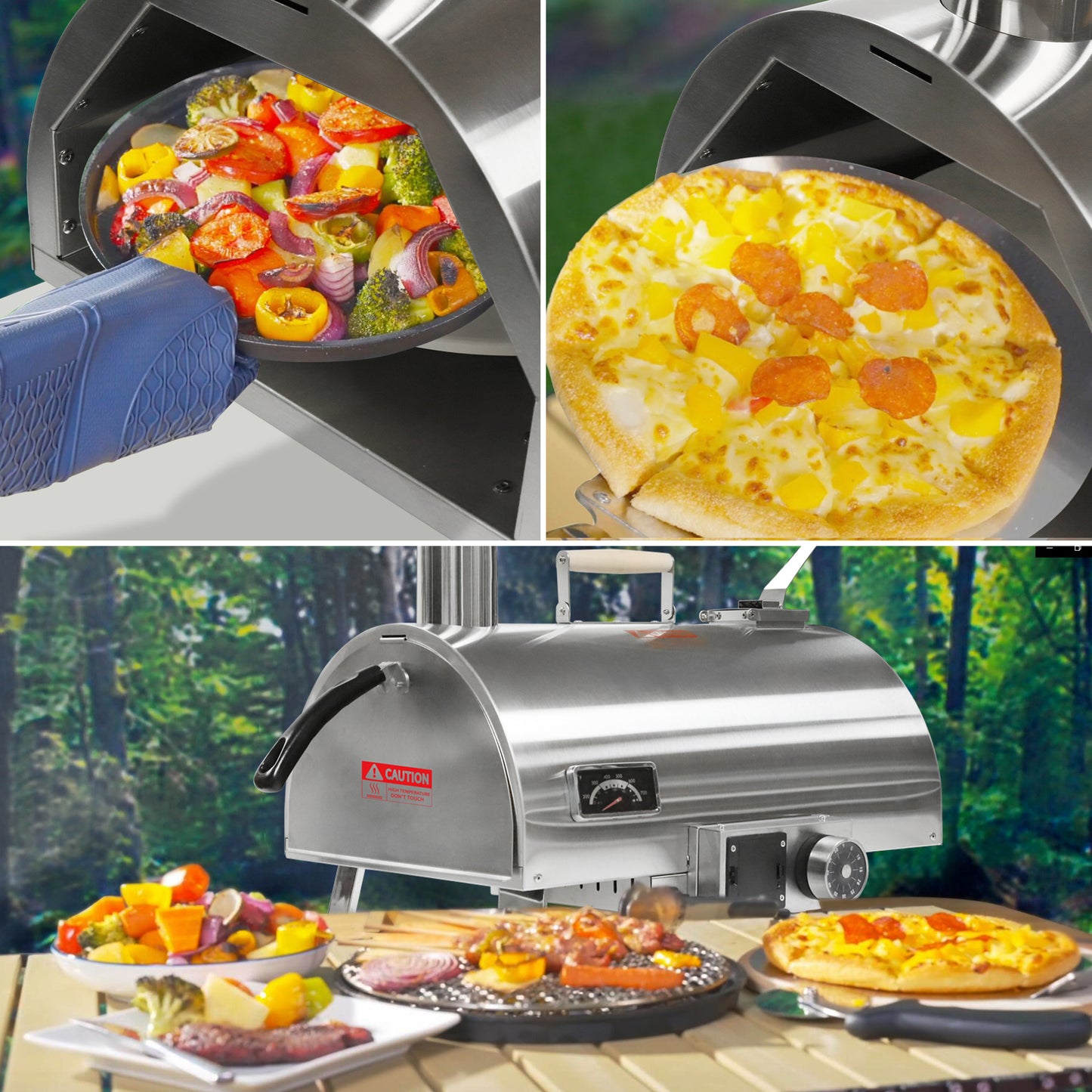 Automatic, Rotatable Outdoor Pizza Oven, Wood Fired (24.4" x 15" x 28")