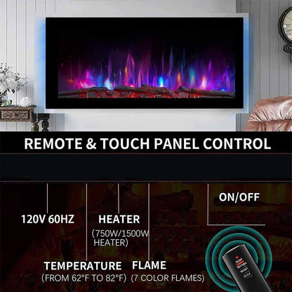 39" Wall Mounted Electric Fireplace w/ Remote 2 Switching Modes