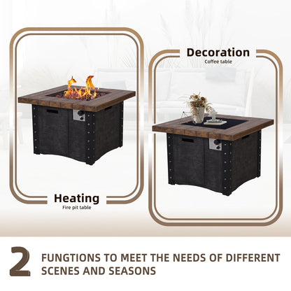 Square, Faux Woodgrain Outdoor Gas Fire Pit Table, 50,000 BTU (34.5" x 34.5" x 23.8")