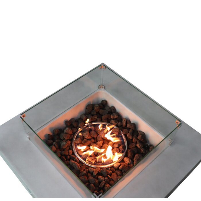 32" Concrete, Glass Propane, Natural Gas Fire Pit Table (32" W x 32" D x 24" H)