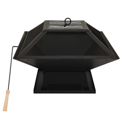 18" 2-in-1 Cooking Fire Pit with Mesh Cover & Grill, (18.3" x 18.3" x 14.6"), Black