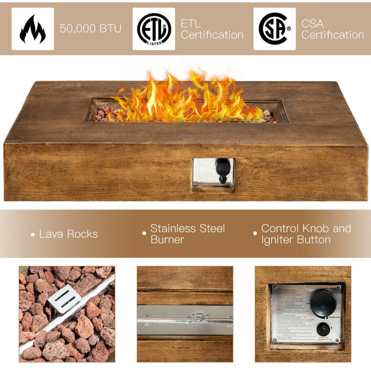 Outdoor Gas Fire Pit Table 50,000 BTU with Lava Rocks and Cover (48" W x 27" D x 13.5" H)