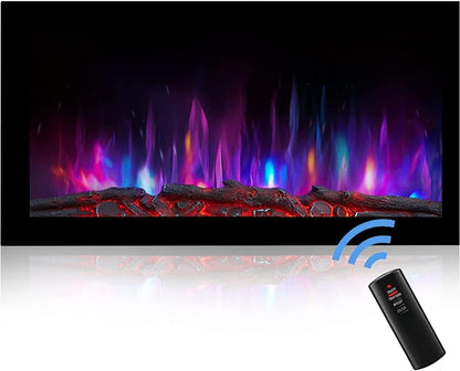 39" Wall Mounted Electric Fireplace w/ Remote 2 Switching Modes