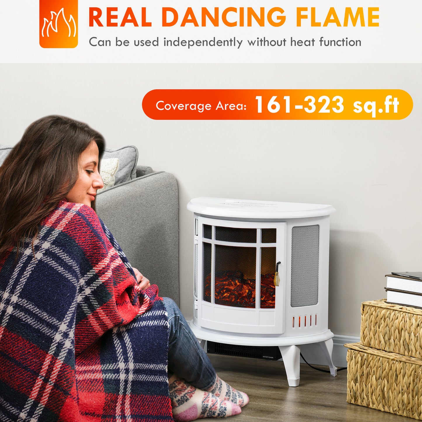 22" Electric Fireplace Stove, Freestanding Electric Fire Place Heater with Realistic LED Flame, Adjustable Temperature, 1500W, White