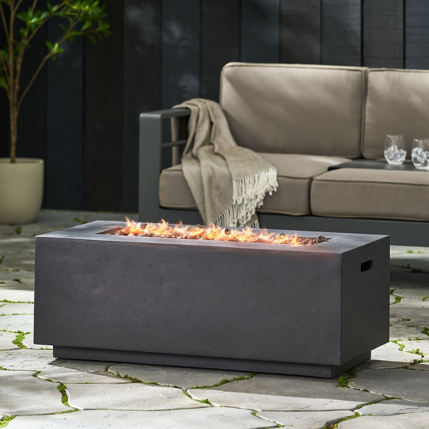 Dark Grey Magnesium Oxide Fire Pit Table 40,000 BTU (40.25" W x 19" D x 15" H)