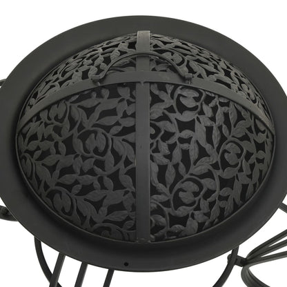 19.3" Regally Designed Steel Fire Pit with Poker, (19.3" x 19.3" x 17.3"), Black