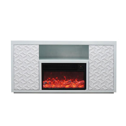 60" Timeless White Electric Fireplace with LED Panel, Speakers, and Remote