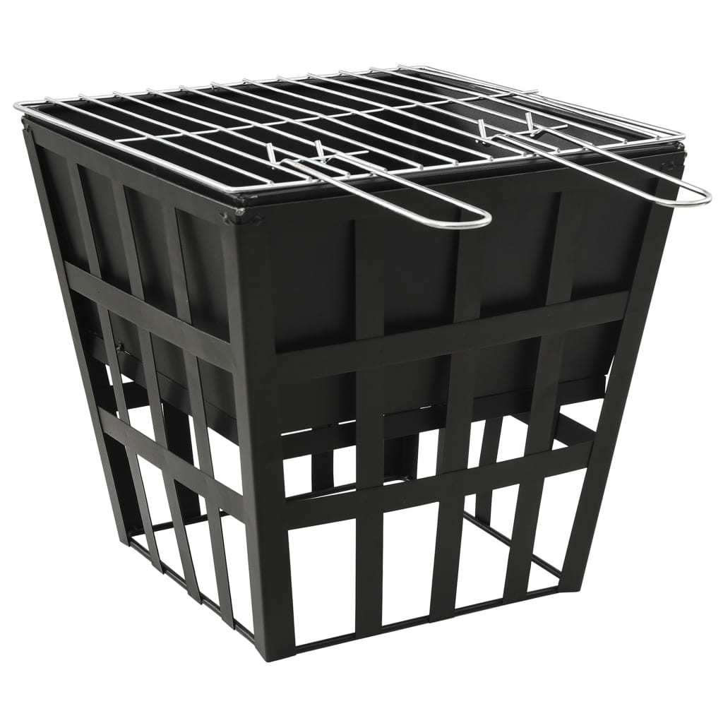 34" Steel Fire Pit with Cooking Grid & Charcoal Grill (34" x 34" x 18.9"), Black