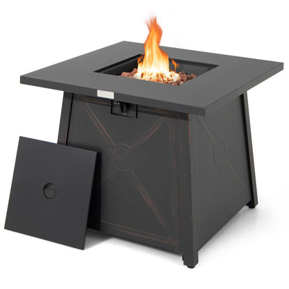 Square Propane, Black, Gas Fire Pit Table, 50,000 BTU, Steel Frame (30" x 30" x 25")