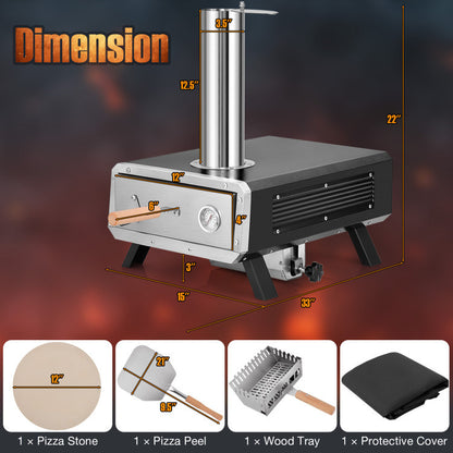 Outdoor Pizza Oven, Portable Wood Pellet Stove with Rotatable Stone (33" x 15" x 22")