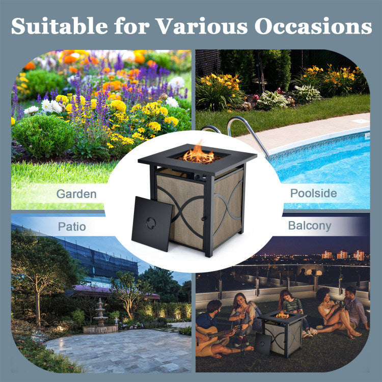 Square Coffee Fire Pit Table, 40000 BTU, Propane with Lid and Fire Glass (25" x 25" x 25")