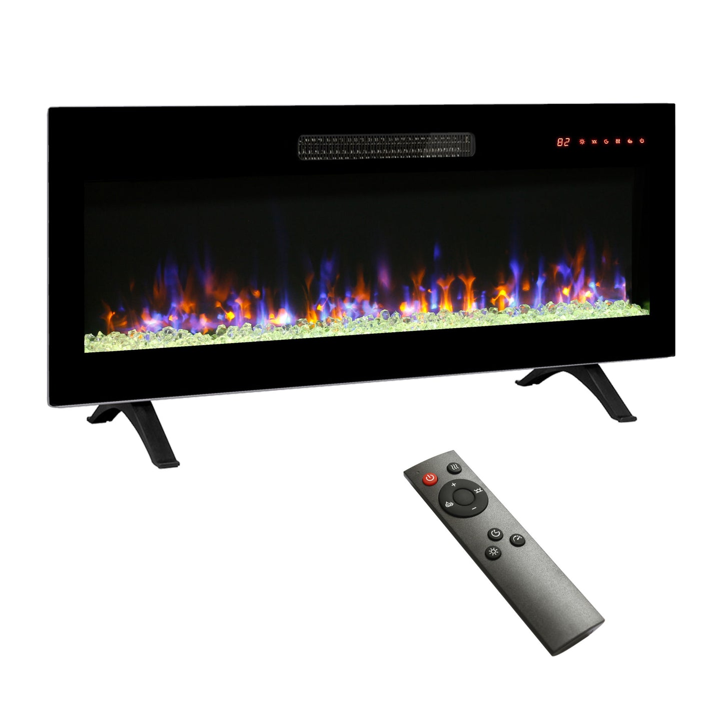 42" Recessed Ultra Thin Electric Fireplace with Remote and Multi-Color Flame & Ember Bed, LED Light Heater, Black