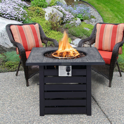 Square, Black, Propane Fire Pit Table with Lava Rocks and Rain Cover (32" x 32" x 25")