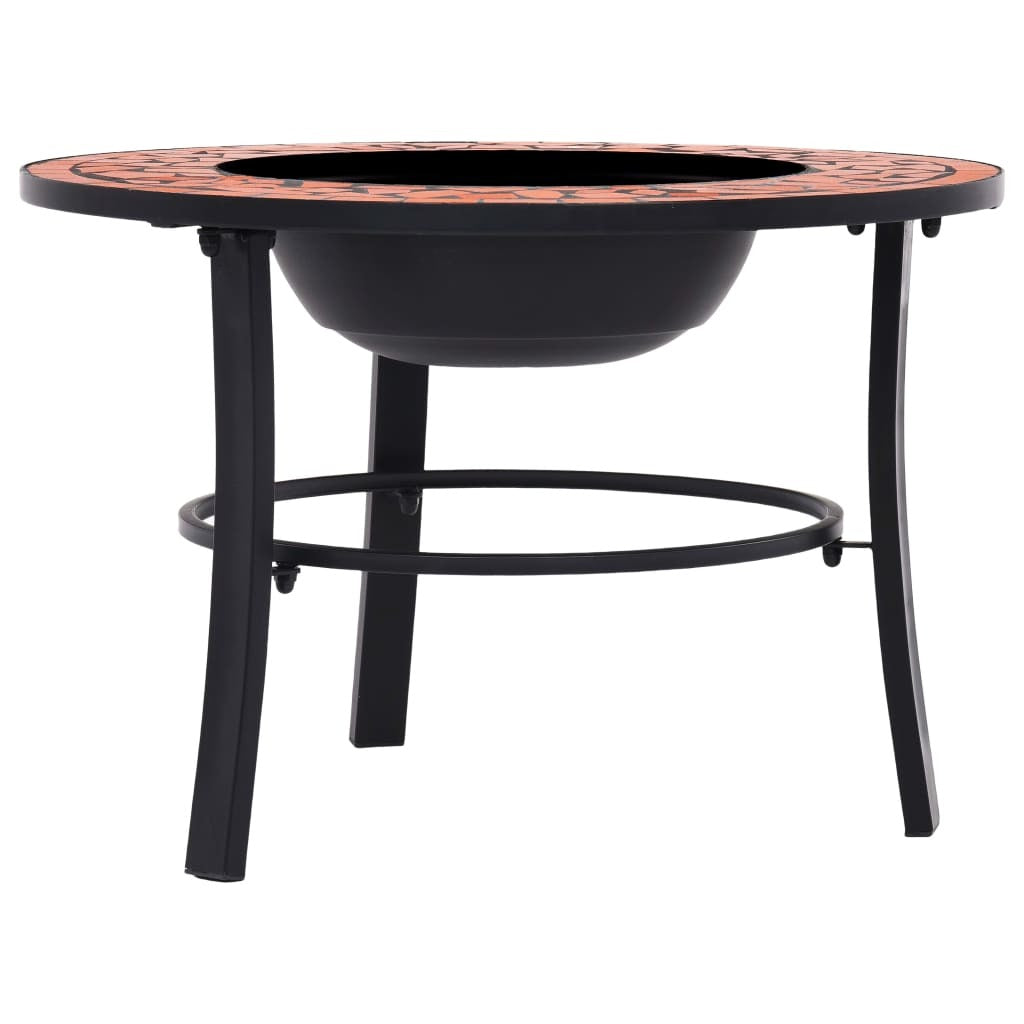 26.8" Mosaic, Terracotta Round Steel & Ceramic Fire Pit Table for Garden & Patio