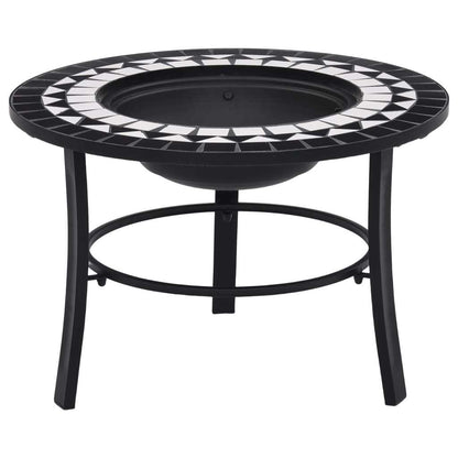 26.8" Black and White Mosaic Fire Pit with Ceramic Top, Steel Bowl