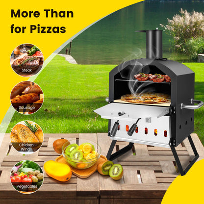 2-Layer Portable Outdoor Pizza Oven With Folding Legs (21.5" x 12" x 28")