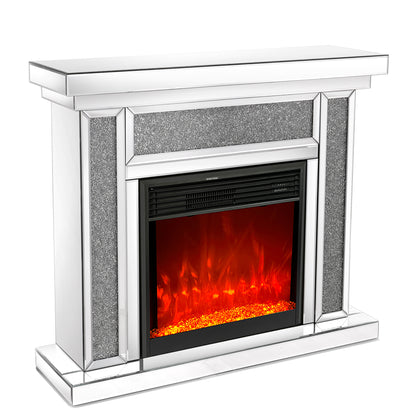 47" Mirrored Electric Fireplace with 7 Colors Adjustable 3D Flame, Mantel, and Remote Control, Silver