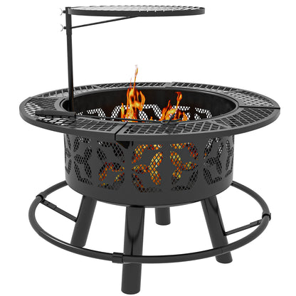 33" Multifunctional Cooking Fire Pit with Adjustable Grill Grate, Black