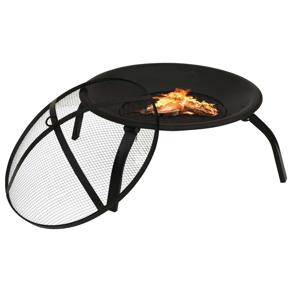 22" 2-in-1 Cooking Fire Pit with Foldable Legs & Grill, Black