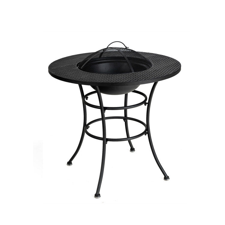 31.5" 4-in-1 Portable Cooking Fire Pit with Round Dining Table, BBQ Grill & Ice Bucket